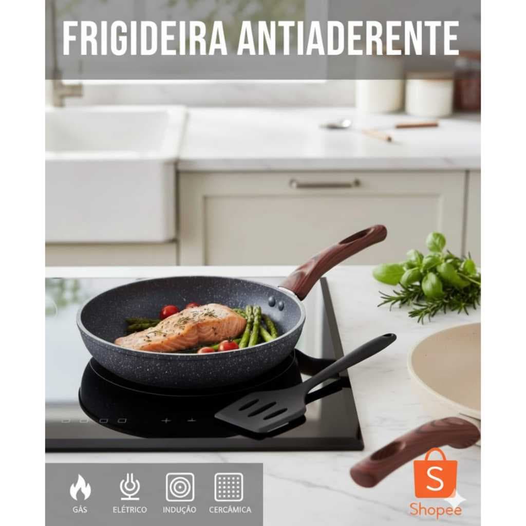 Frigideira Antiaderente Ceramica Nao Gruda Ideal Panquecas Ovos cinza/bege