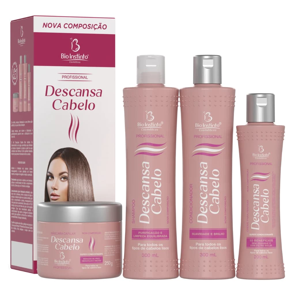 Kit Capilar Descansa Cabelo Brilho Maciez Frizz Hidratação - Kit com 4 itens - Bio Instinto