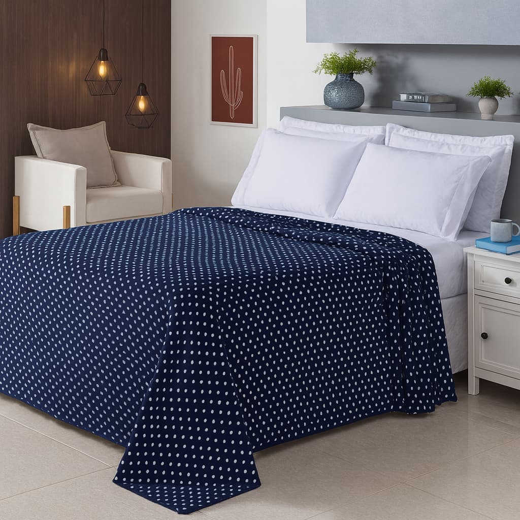 Manta Cobertor Macia Flannel Petit Poá Casal Solteiro e Queen