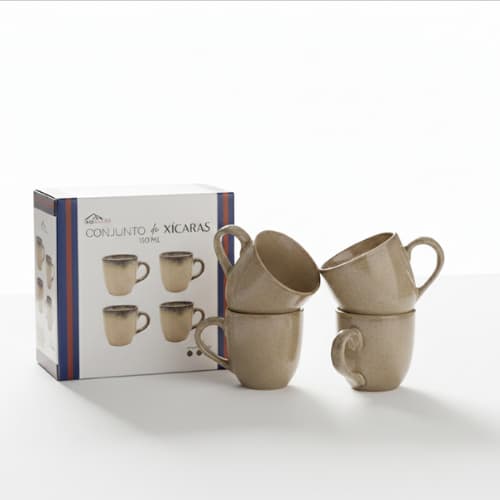 Conjunto de Xícaras de Cerâmica Brilhante 130ml Moldular – Cores Variadas e Acabamento Premium