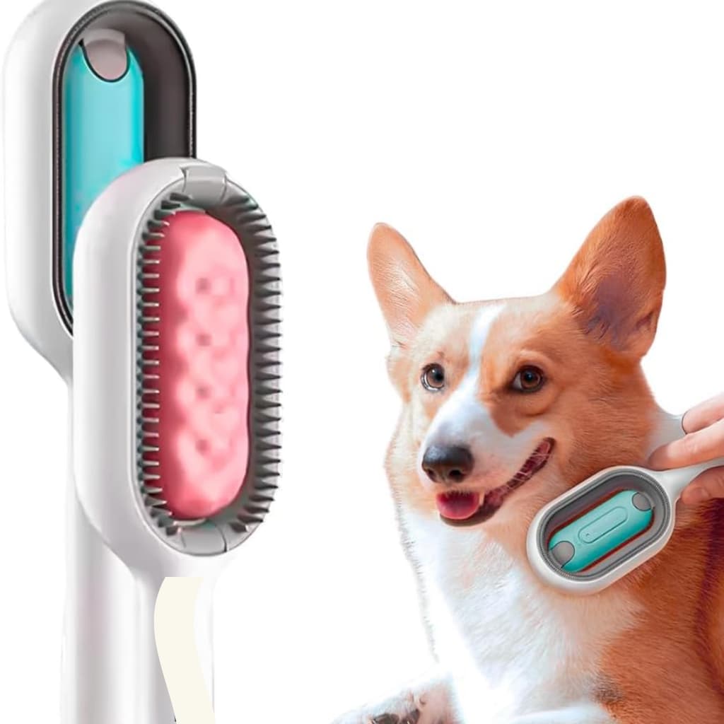 Escova Removedora de Pelos 4 em 1 para Pets Rasqueadeira Banho a Seco  Massageador Gatos e Cachorros