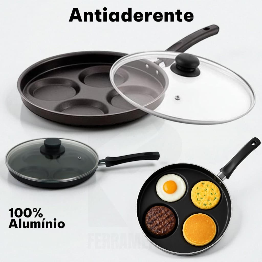 Frigideira 4 Em 1 Com Tampa de Vidro temperado Antiaderente Ovo Hamburguer Multiuso preta