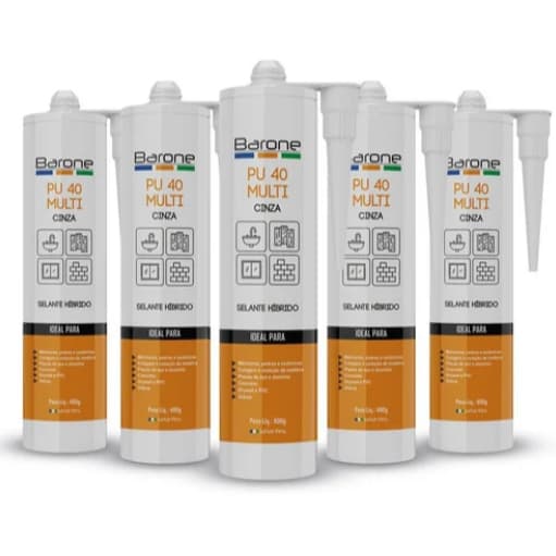 Adesivo Silicone PU 40 para Calhas, Rufos, Placas 3D, Mega Vedações, Selante 400g Barone Branco, Cinza, Preto
