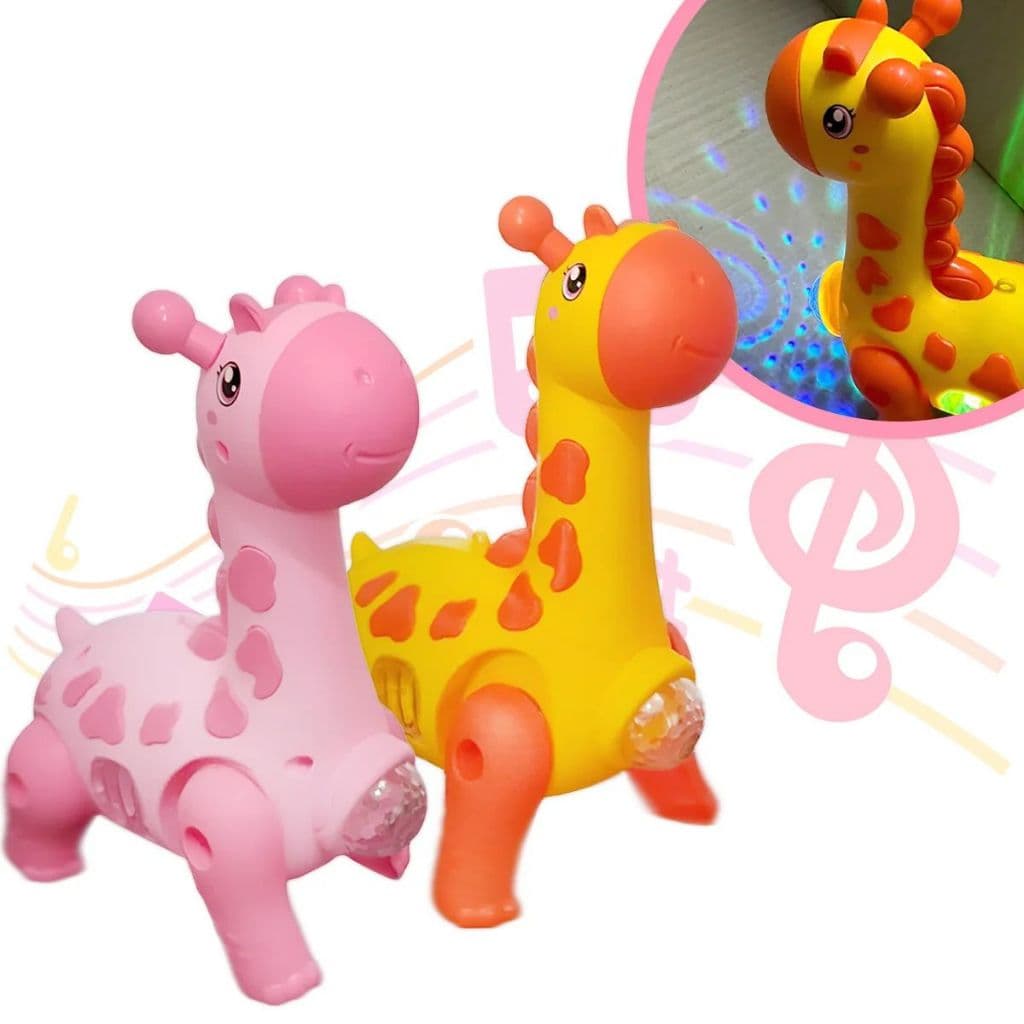 Brinquedo Girafa Elétrico Com Som Luz Movimento Bebê Interativo Promoção Selva Animal
