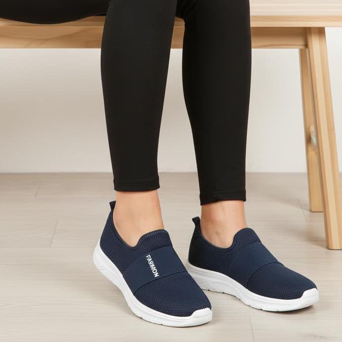 Tênis Fashion Meia Adulto Casual Calce Fácil Detalhes em Elástico Azul Marinho