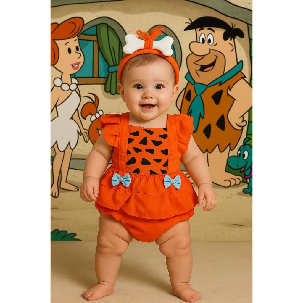 Romper Pedrita Flintstones Fotos Mesversário Temático Menina Mesversário Infantil Criança Personagem
