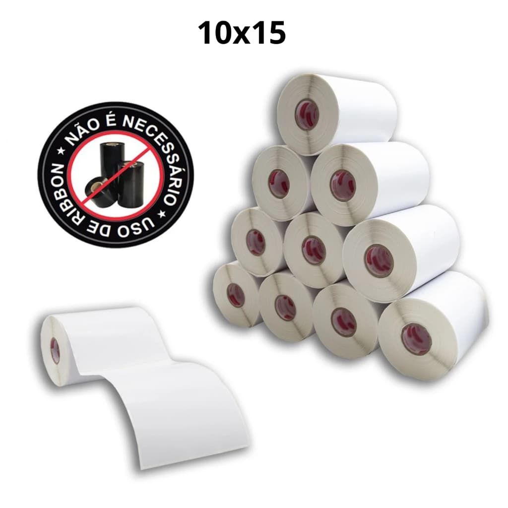 Kit 5, 10 ou 20 Rolos Etiqueta Térmica Adesiva 100x150mm 10x15cm Serrilhada Sem Ribbon 200 Etiquetas por Rolo E-commerce