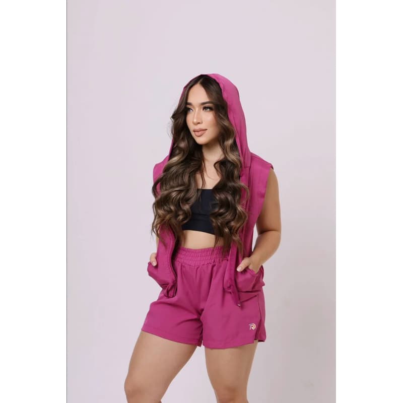 Conjunto Fitness 3 Peças Feminino – Top, Colete e Short