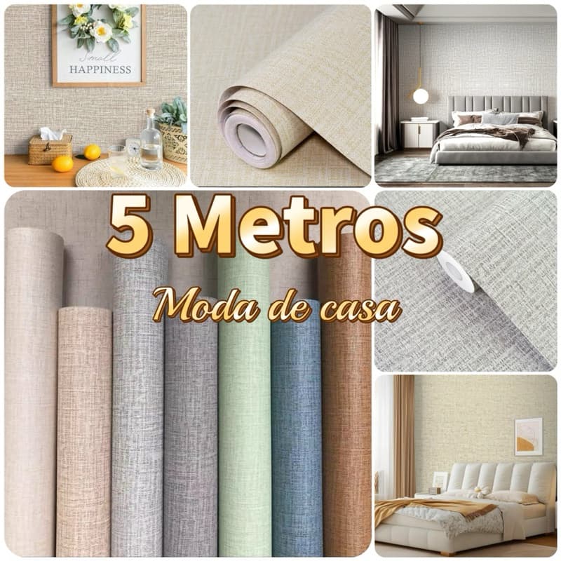 Papel de Parede Modelo Linho 5  METROS x 45CM Adesivo Autocolante para Sala, Quarto