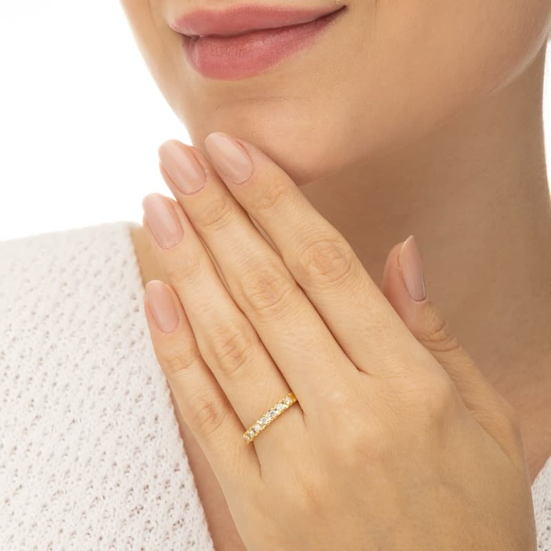 Anel Aparador Noivado Cravejado Banhado A Ouro 18k Anel Casamento Semi Joias Dourado