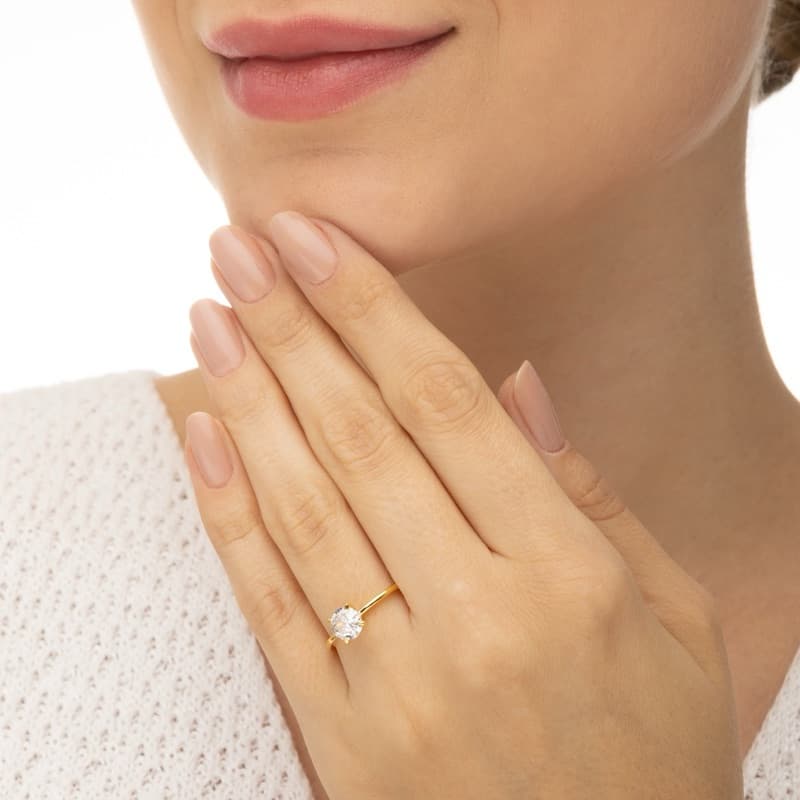 Anel Solitário Dourado Pedra Zircônia Banhado A Ouro 18k Anel Dourado Feminino  Semi Joias