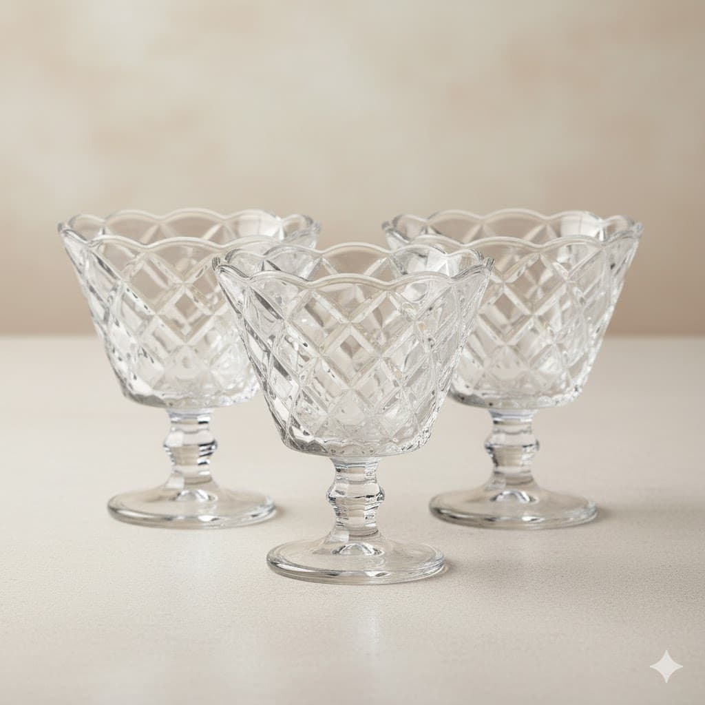 Taça de Vidro Redonda Diamante 150ml para Sobremesa Elegante