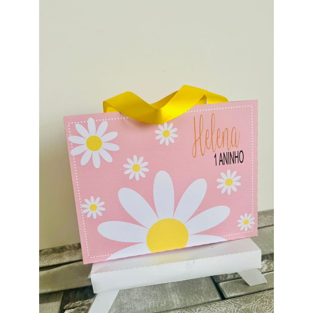 Kit Sacolinhas Personalizadas tema Margaridas Rosa/Lembrancinha aniversário margarida14x5,5x17,5cm