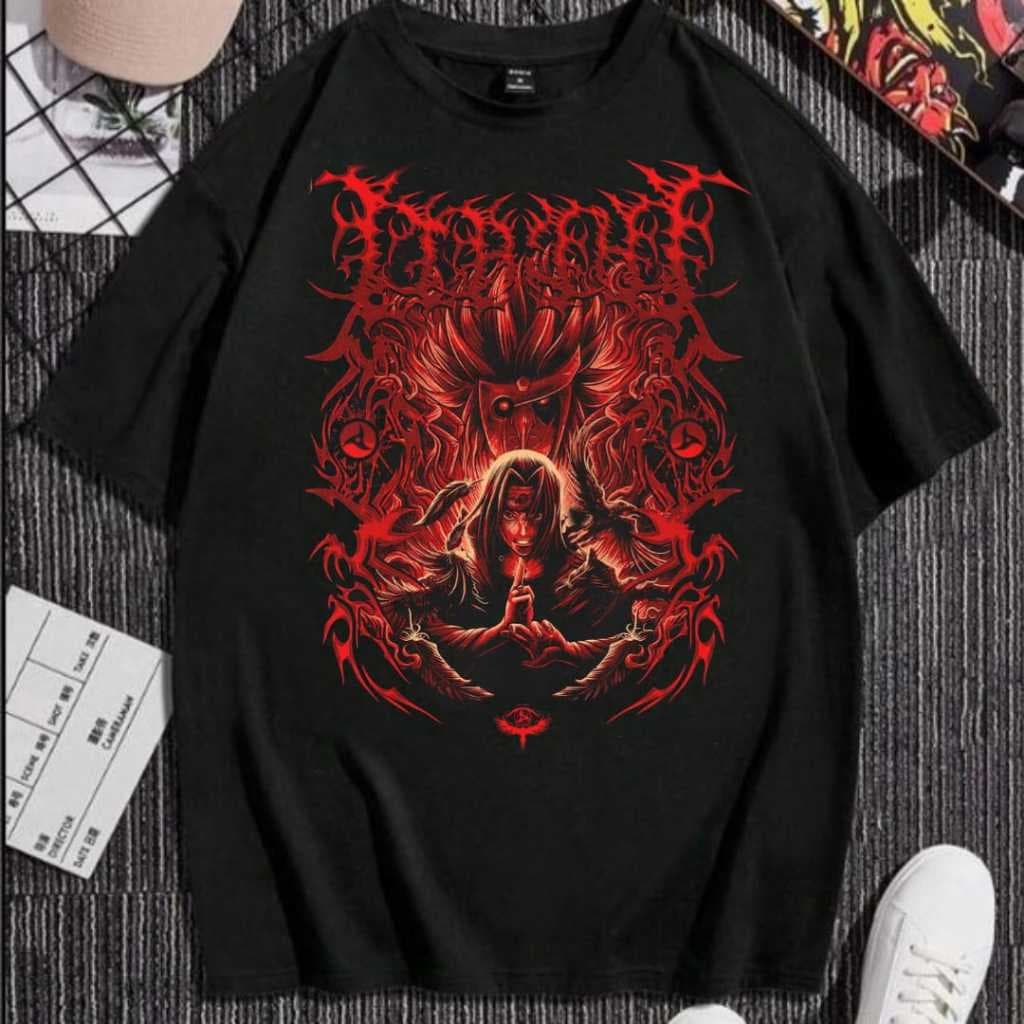 Camiseta  do itachi uchira Estampa Vermelha Demoníaca – Camisa Geek Otaku Gamer Unissex Premium