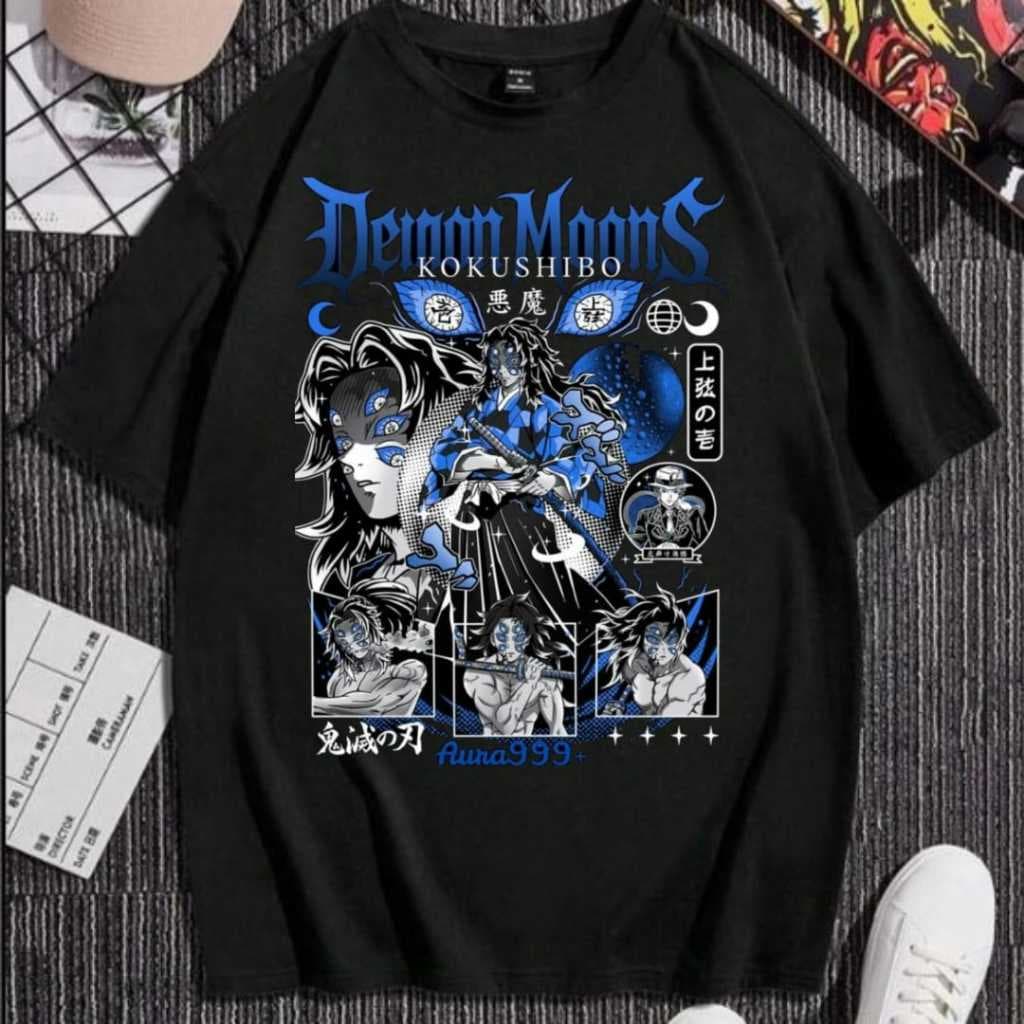 Camiseta Demon Slayer Kokushibo Manga Anime Kimetsu no Yaiba Estampa Masculina Oversized Geek Otaku