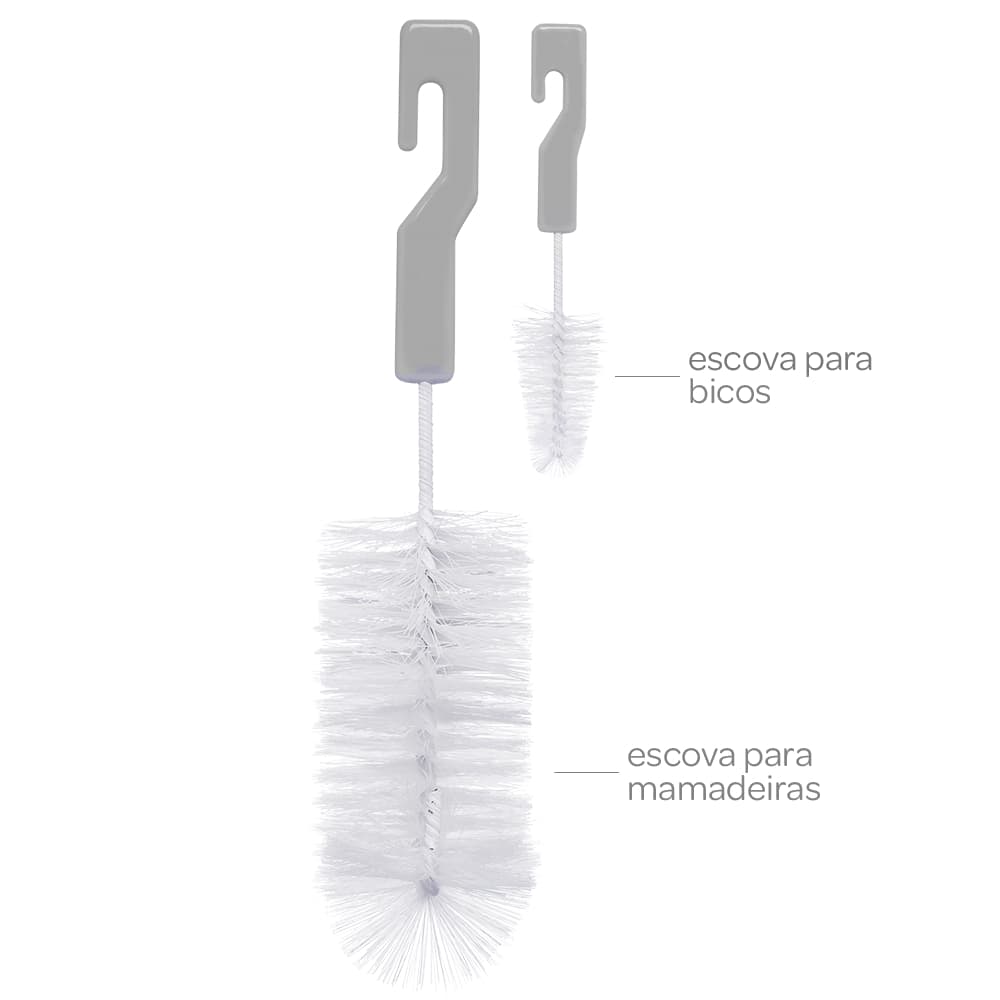 Kit Escova para lavar Mamadeira e Bico | BUBA | Kit Escova Mamadeira e Bico Cinza