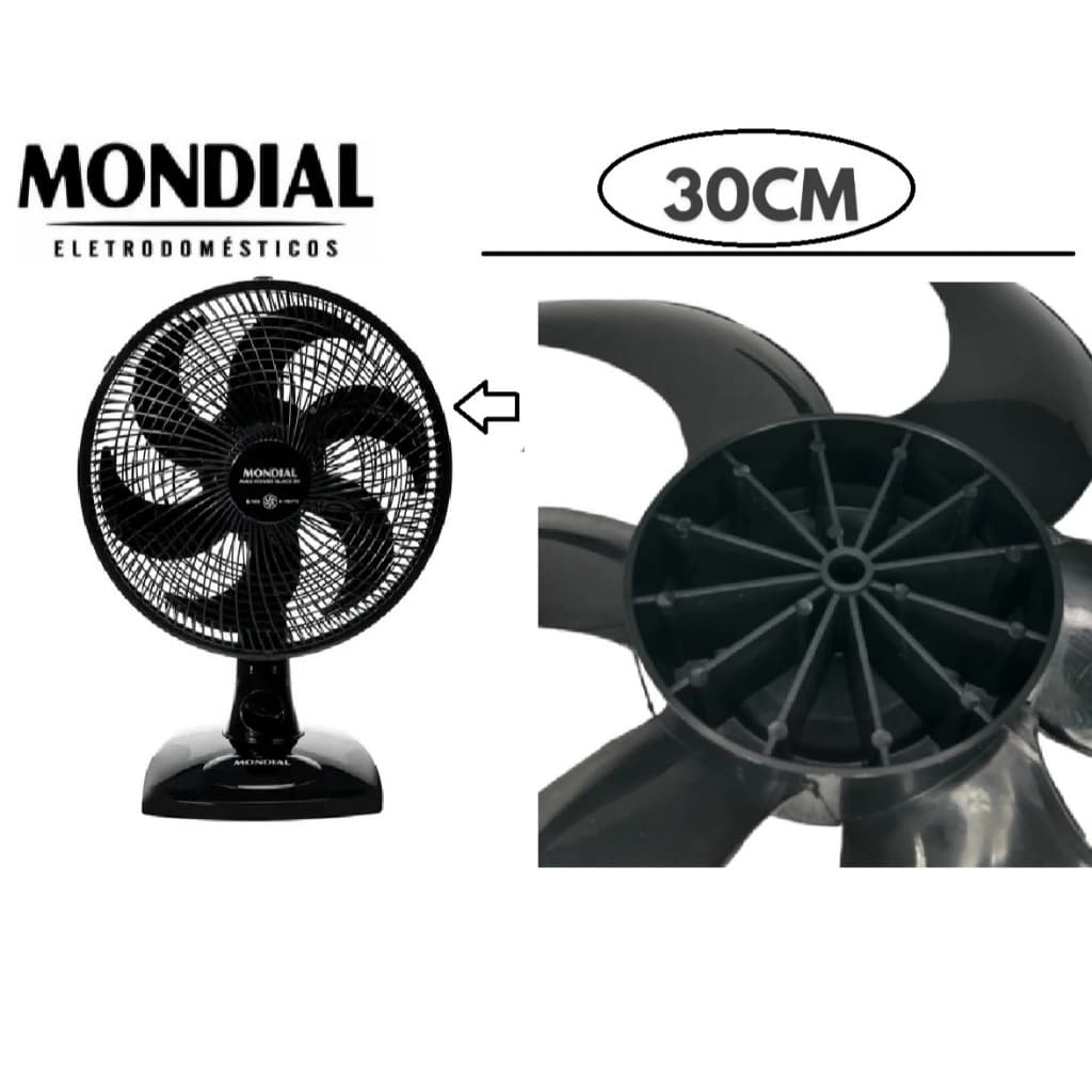 Helice de Ventilador Mondial PRETA 6 Pás 30cm