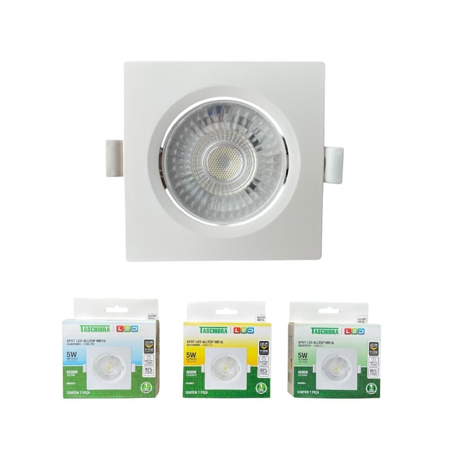 Spot LED MR16 5W Embutir Quadrado Direcionável Taschibra