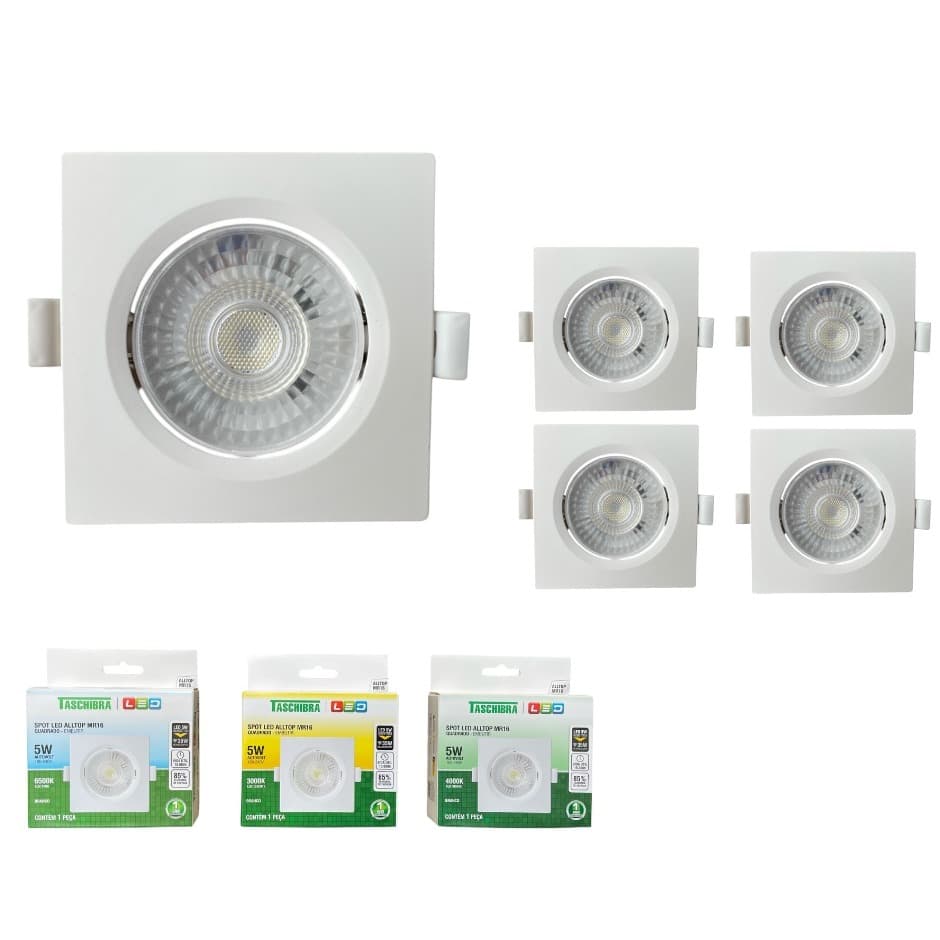 Kit 4 Spot LED MR16 5W Taschibra Embutir Quadrado Direcionável