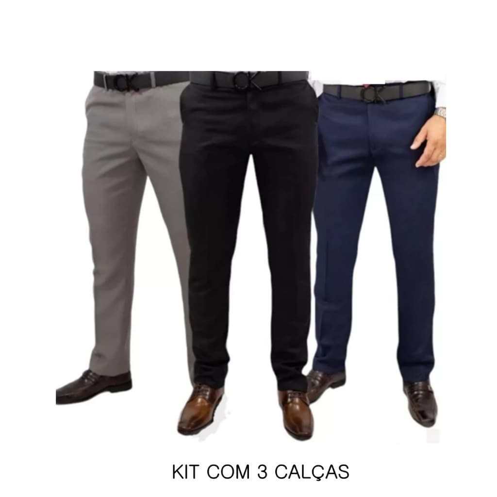 kit 3 Calça Social Masculina Slim Premium Variadas