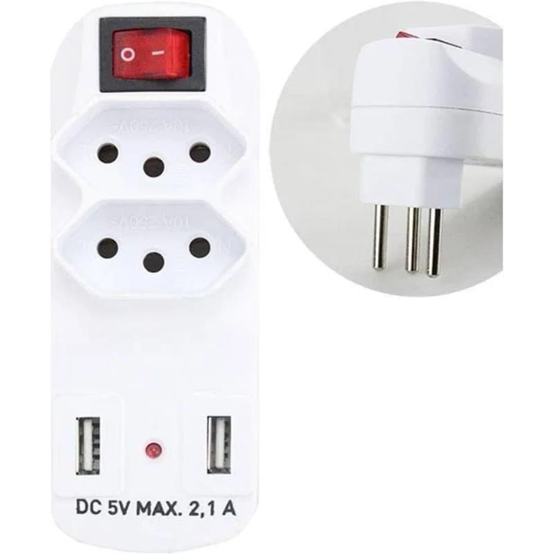 Adaptador De Tomada 2 Usb 2.1A/ 2 Saídas Padrão Sl6017 Xtrad