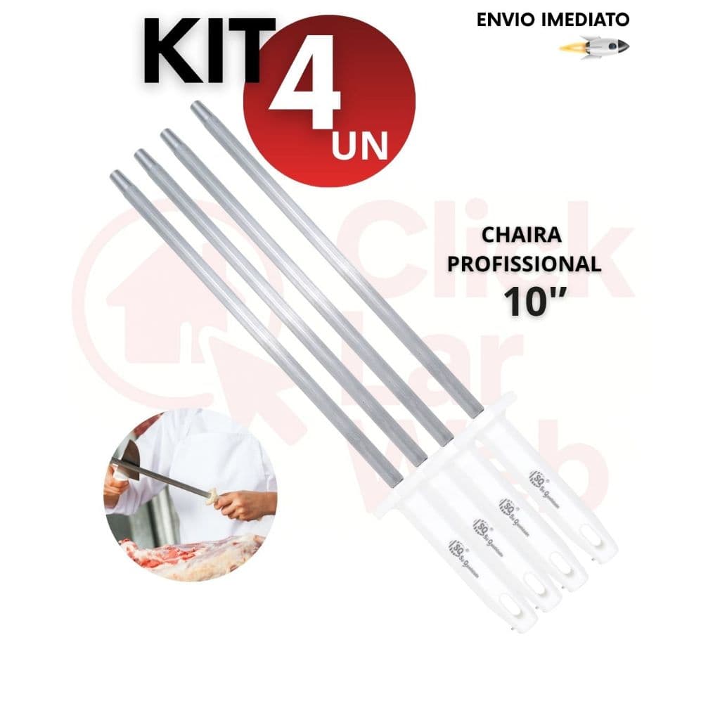 Kit 1/2/4 Chairas Profissionais Aço Carbono Açougue e Cozinha 10" Polegadas Com Cabo Ergonômico