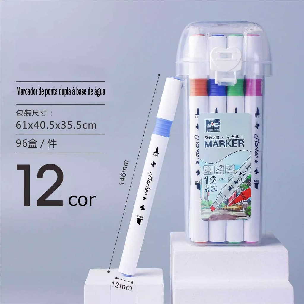 Kit 12/24 /36 Cores Caneta Marcadores Com Ponta Dupla/Pintura De Arte/Aquarela/Material Escolar/Escritório
