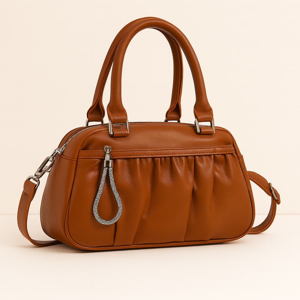 Bolsa Media Feminina de Mão e Transversal Ombro em Couro Sintético com Alça Dupla e Pingente Elegante C-17