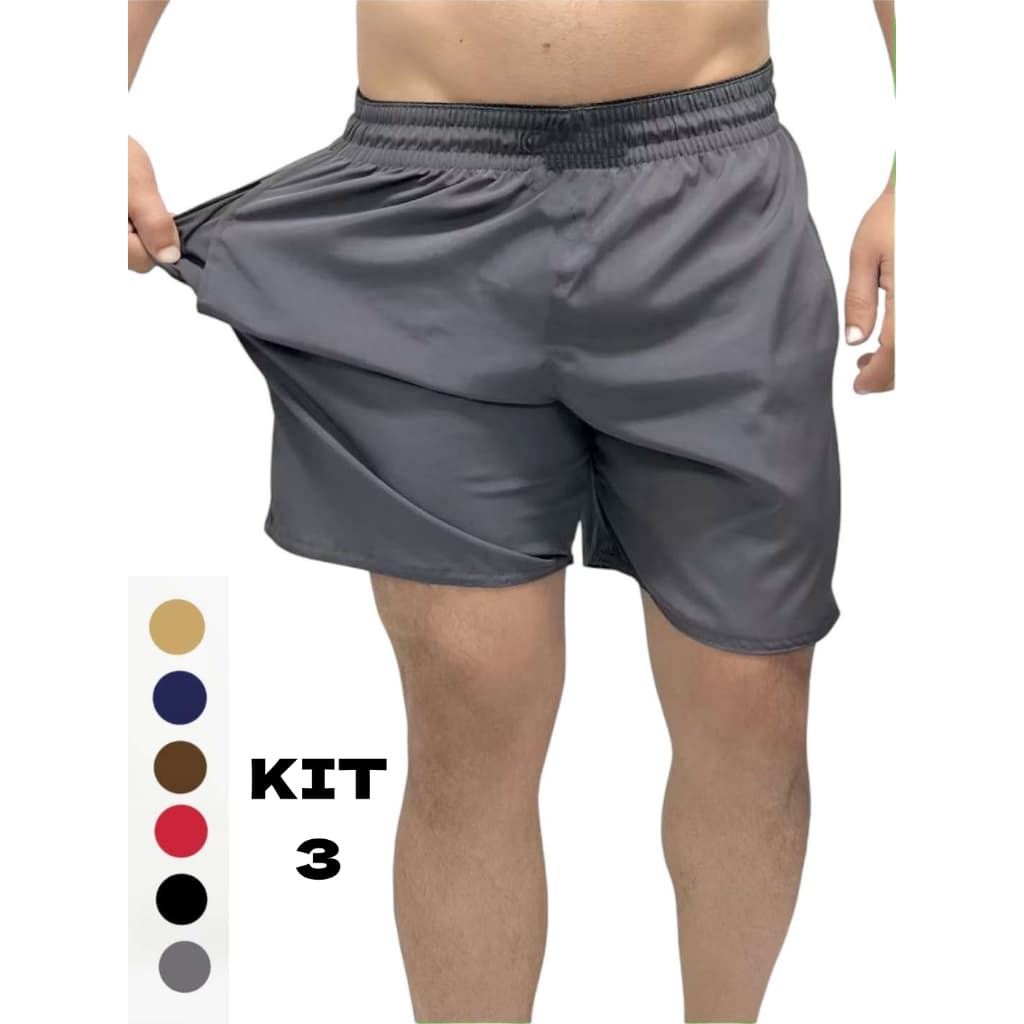 Kit 3 Bermuda Shorts Tactel com Elastano  bolsos Cordão oculto academia corrida praia
