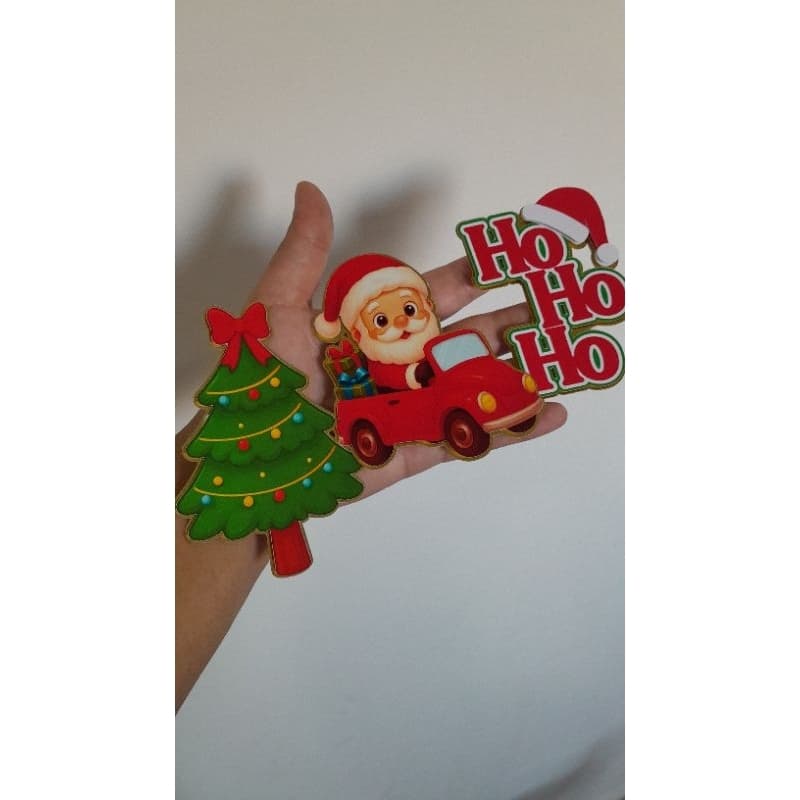 Topo de bolo Decoração natalina papai noel carrinho natal lembrancinha personalizado