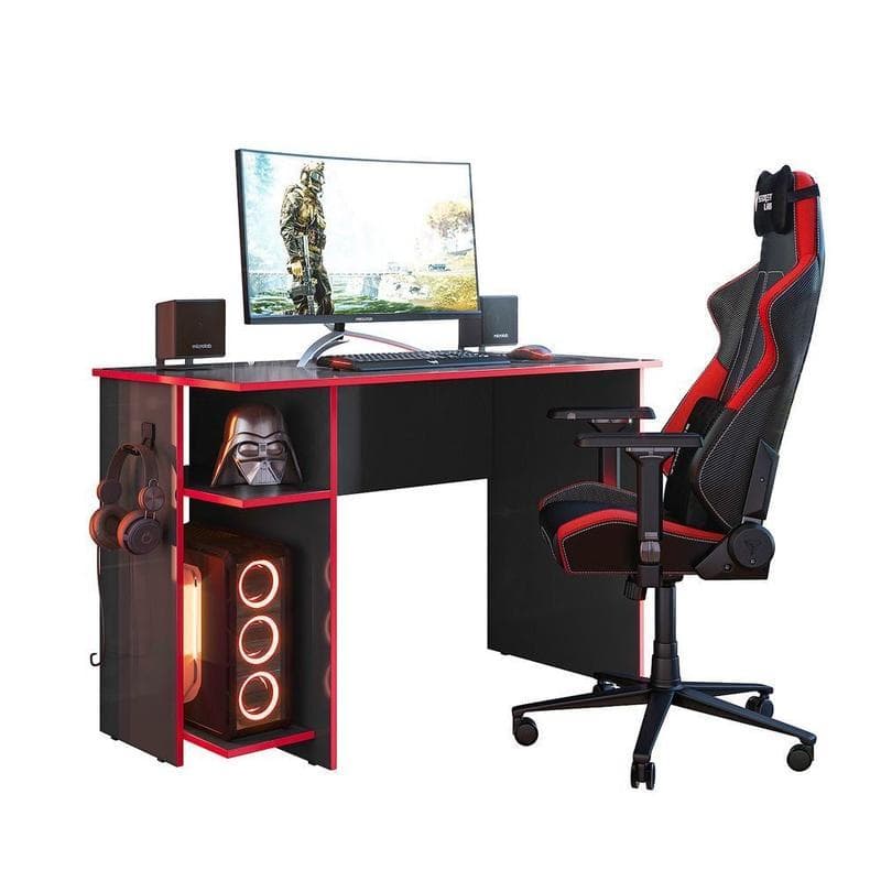 Mesa Gamer Escrivaninha 3875 com Suporte Fone - PRETO/VERMELHO