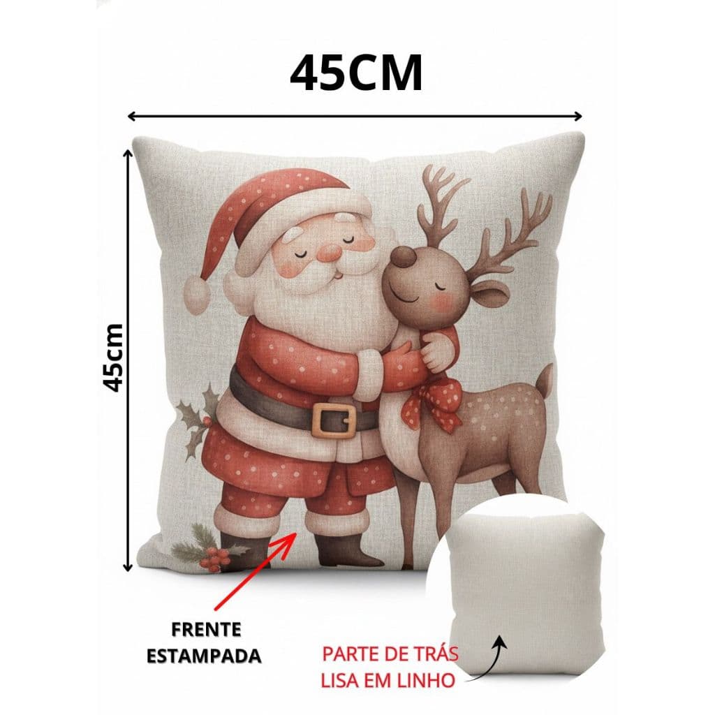 Kit Capa de Almofada Natalina Decoração Enfeite Papai Noel Boneco de Neve Linho Estampado 45X45