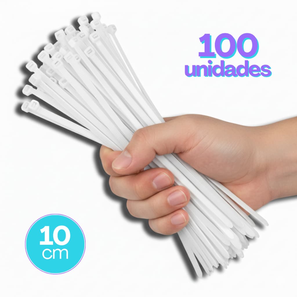 Kit 100 Abraçadeiras de Nylon Enforca Gato Brancas 3,6 x 100mm Resistente