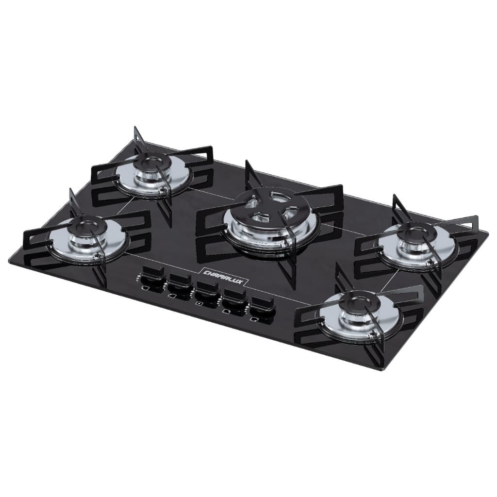 Cooktop 5 bocas Chamalux tripla chama Bivolt Trempe Chapa preto