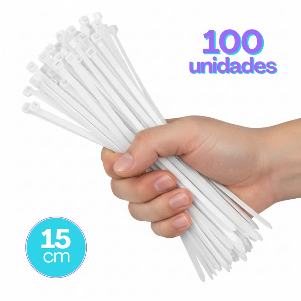 Kit 100 Abraçadeiras de Nylon Enforca Gato Brancas 3,6 x 150mm