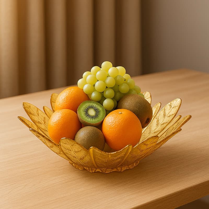 Centro de Mesa de Vidro Âmbar Redondo Folhas Decorativo Elegante para Sala Mesa 9x38cm