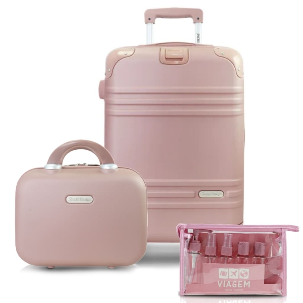 Mala de Viagem Bordo Pequena Bagagem Mão Rígida ABS 10 KG Roda 360 Kit Frasqueira Necessaire Frascos