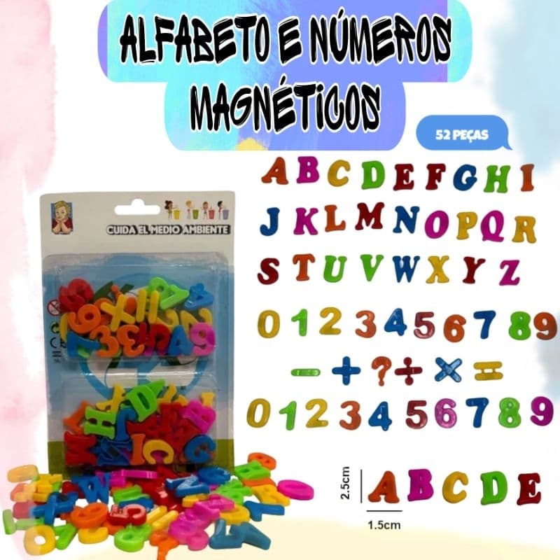 Alfabeto e Números Magnéticos Letras Coloridas Infantil para Geladeira Quadro Educação Brincadeira