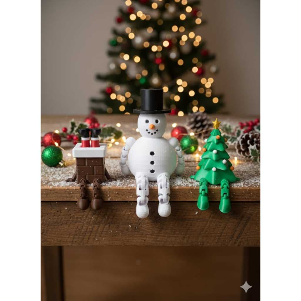 Enfeites Natalino Decorativo 3D – Boneco de Neve, Árvore de Natal e Chaminé Divertida