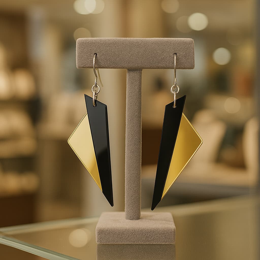 Par de Brincos Femininos – Acrílico Dourado e Preto, Leve e Elegante