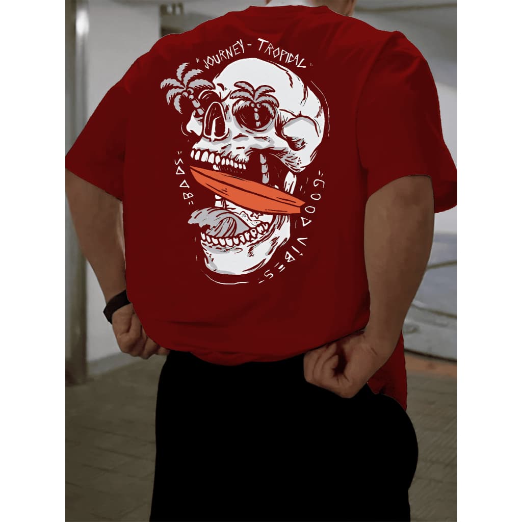 Camiseta Masculina Streetwear 100% Algodão Estampada Caveira Tropical Camisa Unissex Premium