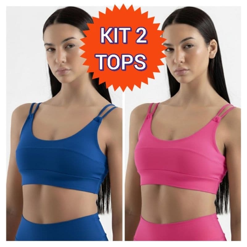 Kit 1/2 Tops Duplo Bojo Fitness Academia Feminino Cropped Esportivo Treino Malhação
