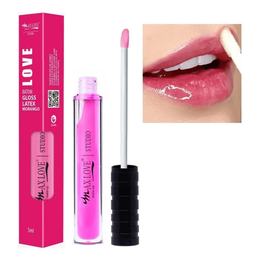 Batom Lip Gloss Labial Látex Morango Max Love Cor Rosa 5ml