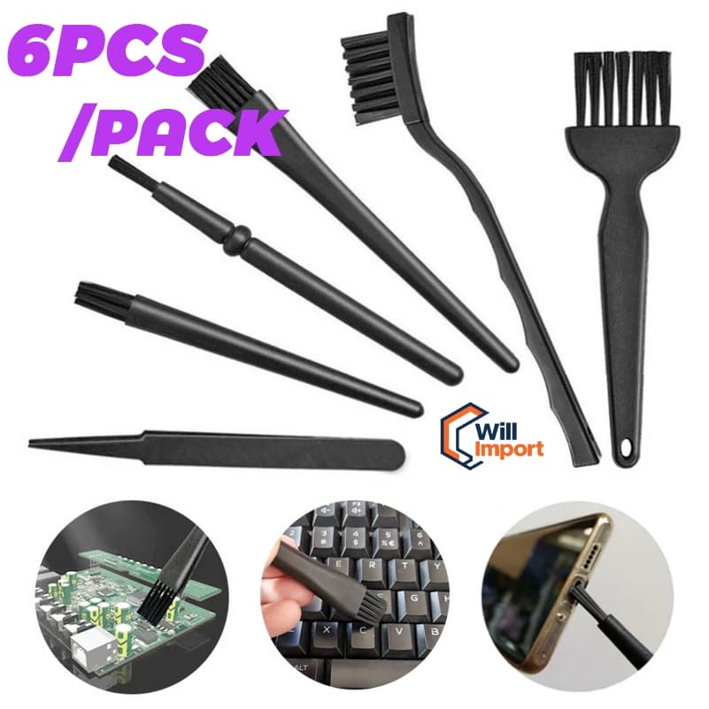 6pcs Kit De Escova De Limpeza De Teclado Anti-Estático/PC Para Laptop Pincéis Removedores De Pó De Computador/Ferramenta