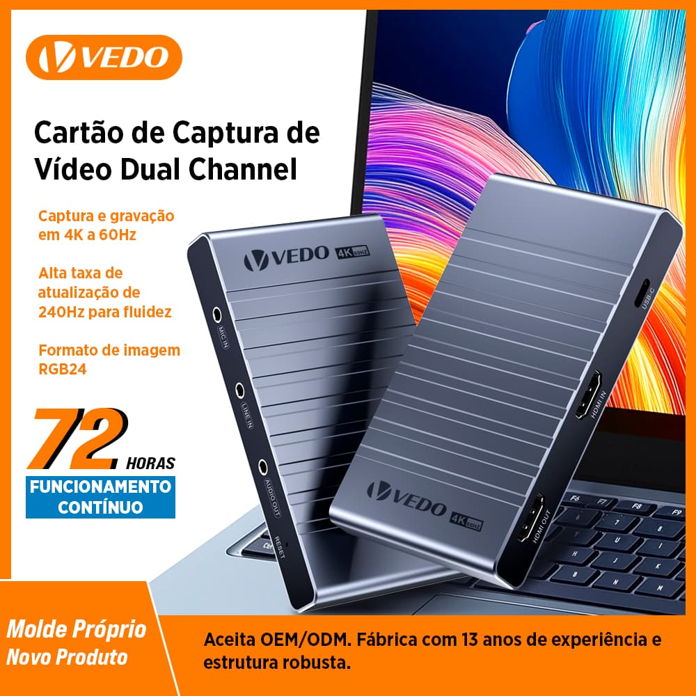 VEDO Placa De Captura De Vídeo Canal Duplo 4K 60Hz Para Transmissão Ao Vivo Streaming e Podcasting Para PS5 Xbox Celular
