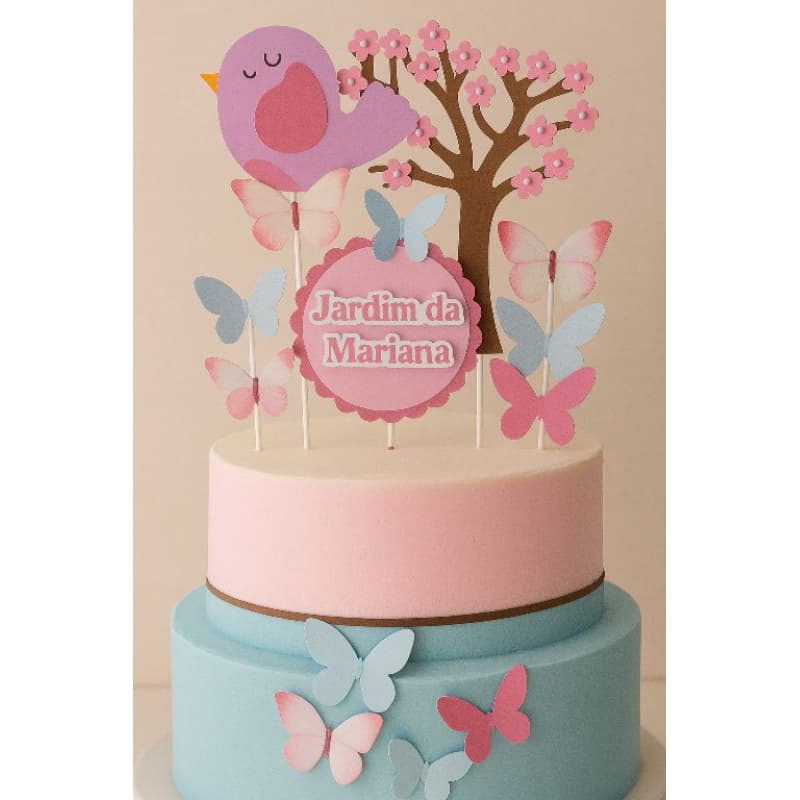 Topo de bolo Jardim encantado, Topo de bolo borboletas,, Topo de Bolo Passarinho Rosa