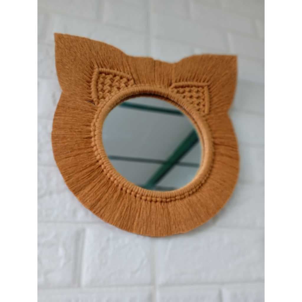 Espelho Gato Nórdico/Leão Boho decorativo em macramé