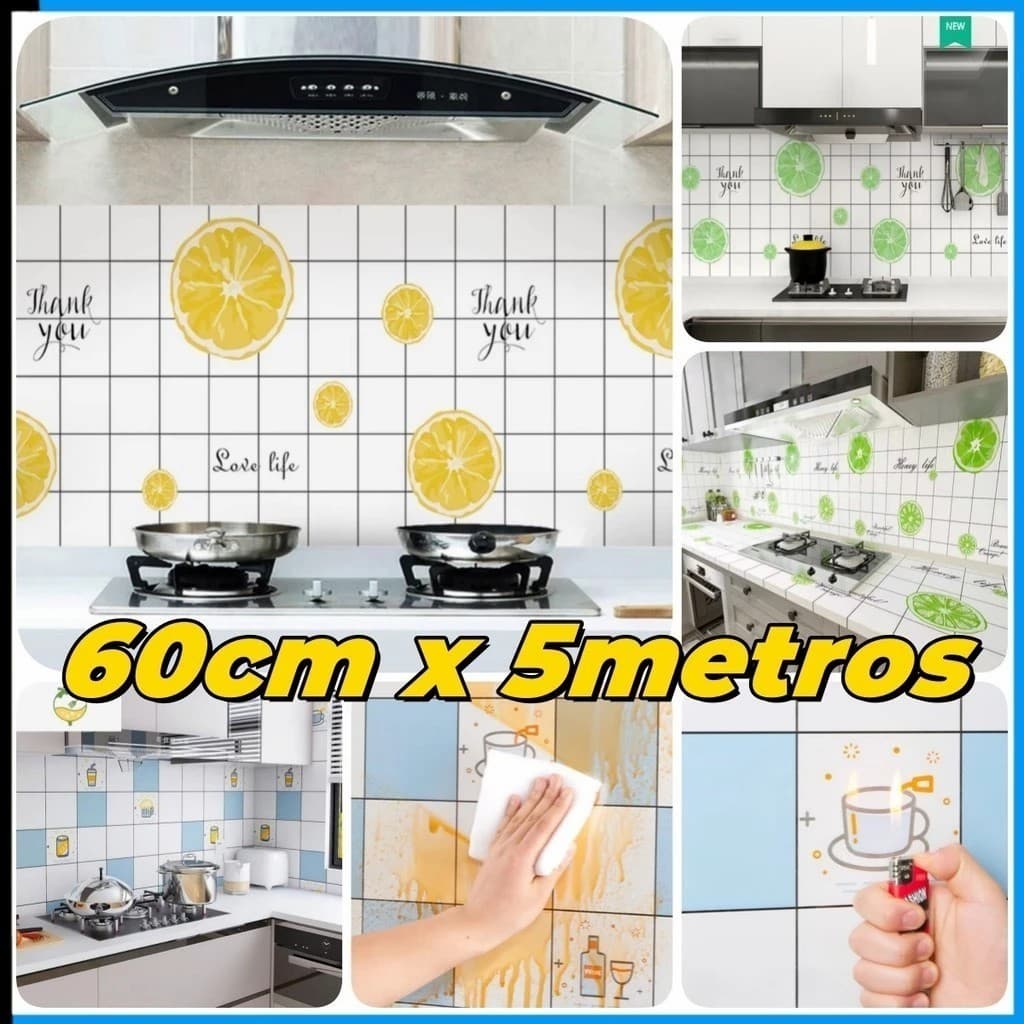 Papel De Parede Autoadesivo Estilo Fresco Com Padrão De Limão Adesivo De Cozinha À Prova D'água E Óleo 60cm X 5metros