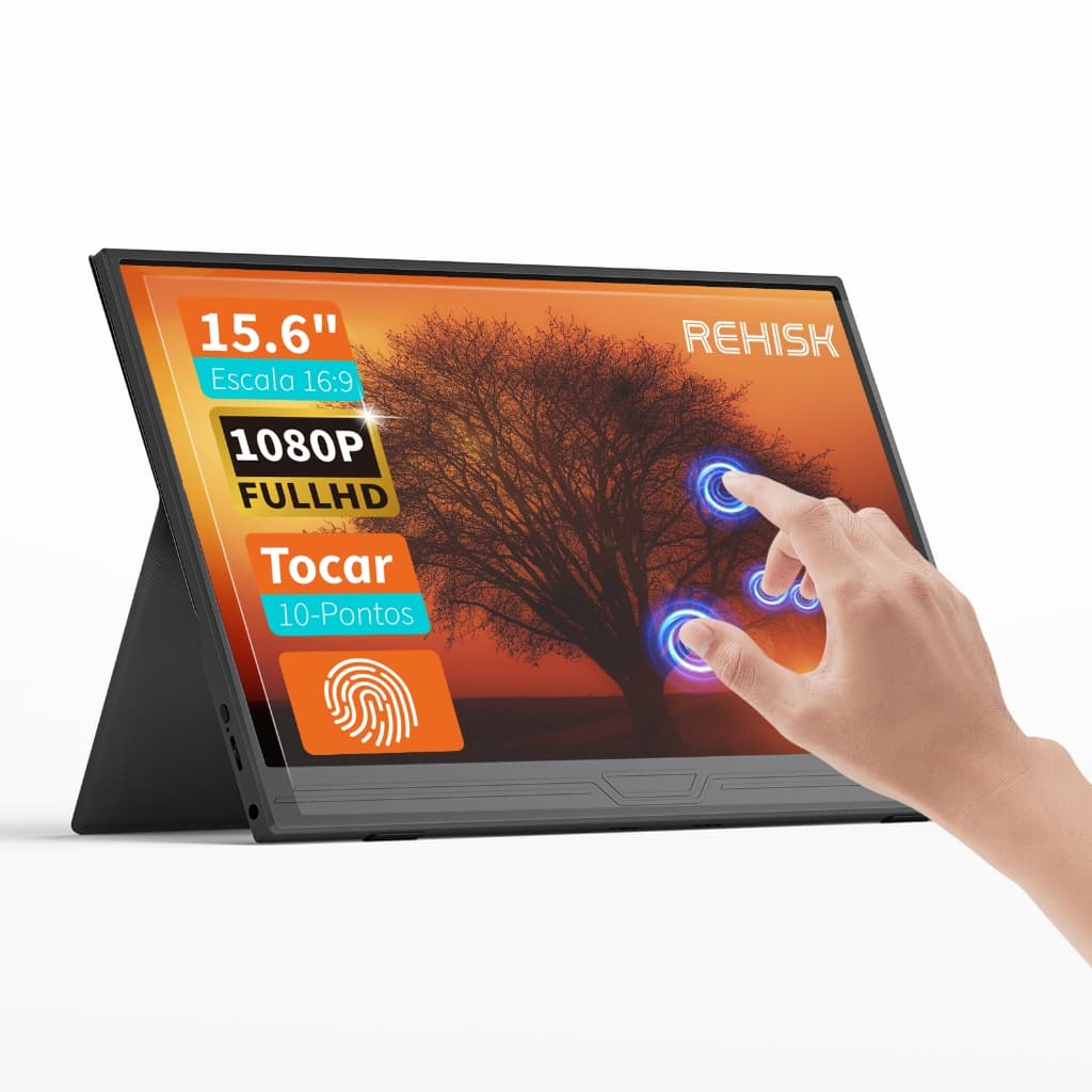 Monitor Portátil Touchscreen – Conexão USB-C e HDMI, Áudio Integrado, Compatível com Notebook, PS5