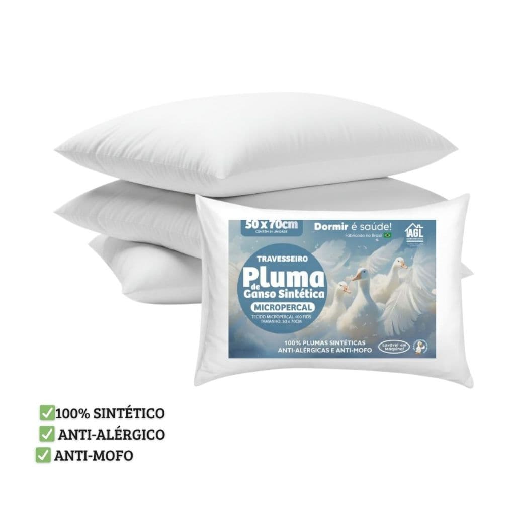 Kit 4 Travesseiro Para Cama Pluma de Ganso Confortavel e Macio Anti Alérgico/Mofo Grande